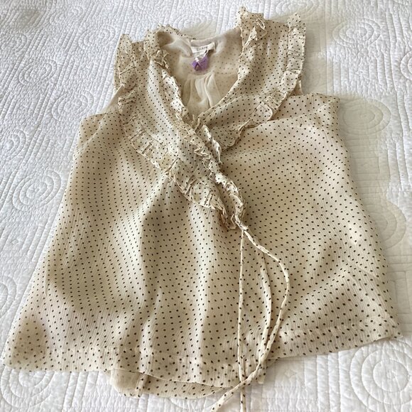 J. Crew 100% silk polka dot ruffle v-neck sleeveless wrap blouse size 0 cream - Picture 9 of 15